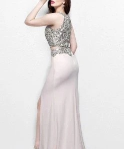 Primavera Couture - Two Piece Halter Long Gown With A Slit 1822