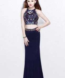 Primavera Couture - Two-Piece Sequined Halter Neck Jersey Sheath Gown 1594 12 Primavera Couture - Two-Piece Sequined Halter Neck Jersey Sheath Gown 1594