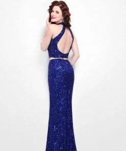 Formal Gowns Primavera Couture - Two-Piece Sequined High Neck Sheath Gown 1546