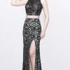Primavera Couture - Two Piece Sequined Long Dress With Slit 1855