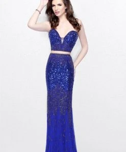 Primavera Couture - Two Piece Sequined Sweetheart Long Sheath Gown 1595