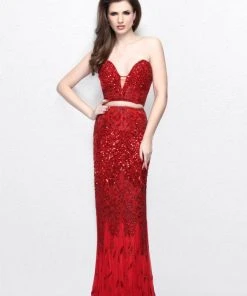 Primavera Couture - Two Piece Sequined Sweetheart Long Sheath Gown 1595