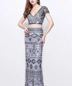Formal Gowns Primavera Couture - Two Piece V-Neck Long Dress 1864