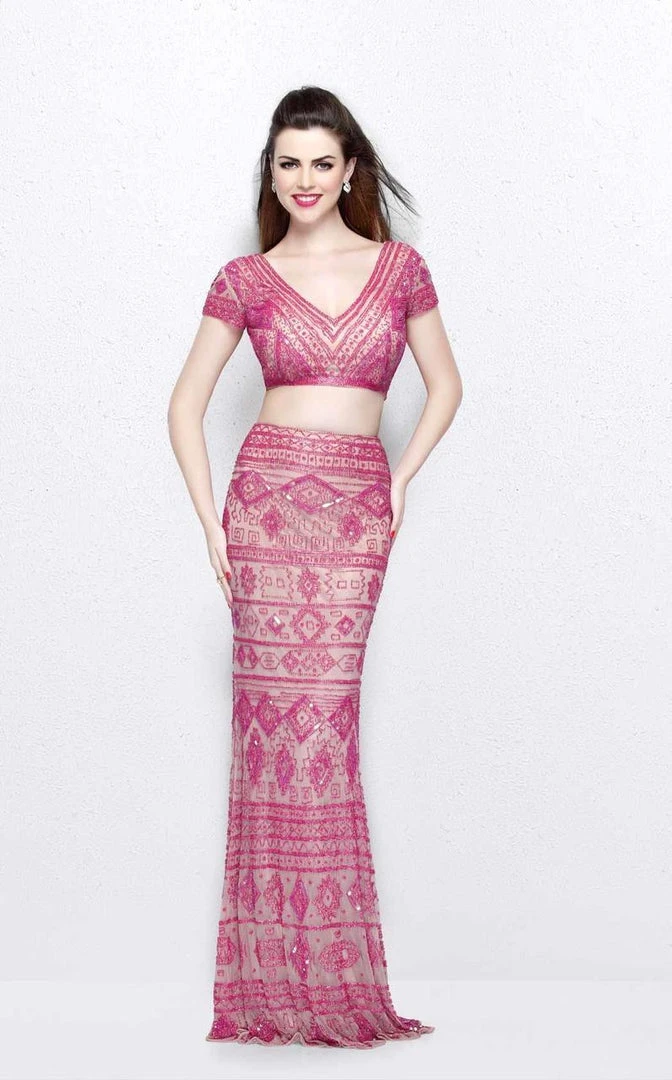 Formal Gowns Primavera Couture - Two Piece V-Neck Long Dress 1864 6 Formal Gowns Primavera Couture - Two Piece V-Neck Long Dress 1864