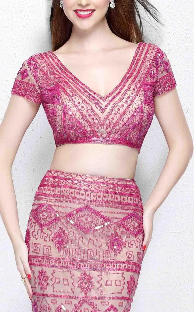 Formal Gowns Primavera Couture - Two Piece V-Neck Long Dress 1864 9 Formal Gowns Primavera Couture - Two Piece V-Neck Long Dress 1864