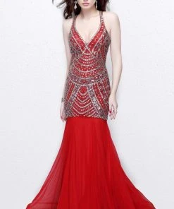 Primavera Couture - V-Neck Sequined Mermaid Gown 1806 Formal Gowns