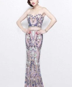 Formal Gowns Primavera Couture - Vibrant Two-Piece Strapless Sweetheart Sheath Gown 1884