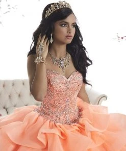 Long Dresses Quinceanera Collection - 26872 Beaded Strapless Ruffled Ballgown