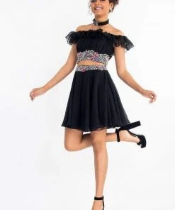 Rachel Allan - 4639 Two Piece Beaded Chiffon Off-Shoulder A-line Dress