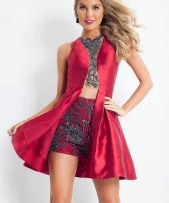 Rachel Allan - 4650 Beaded High Neck Mikado Romper Cocktail Dresses