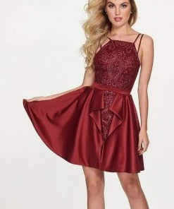 Rachel Allan - 4674 Fully Beaded Matte Satin Dress With Overskirt Cocktail Dresses