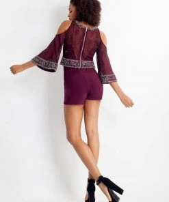 Cocktail Dresses Rachel Allan - 4694 Deep V-neck Romper With Removable Lace Top 5 Cocktail Dresses Rachel Allan - 4694 Deep V-neck Romper With Removable Lace Top