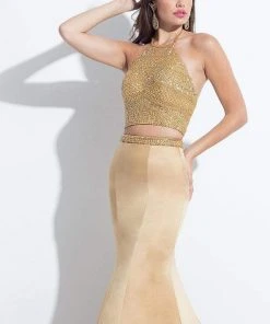 Rachel Allan - 6013 Embellished Halter Mermaid Dress Formal Gowns