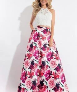 Formal Gowns Rachel Allan - 6017 Two Piece Halter Floral Dress