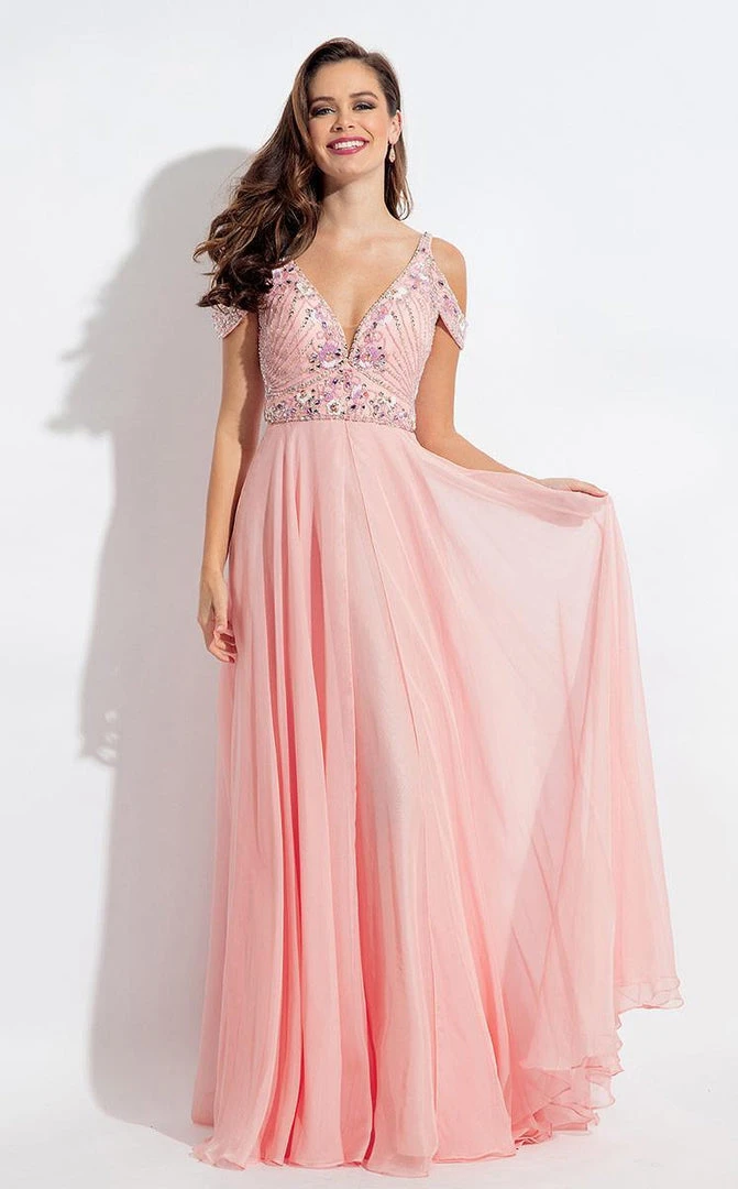 Formal Gowns Rachel Allan - 6054 Bedazzled Deep V-neck A-line Dress 3 Formal Gowns Rachel Allan - 6054 Bedazzled Deep V-neck A-line Dress