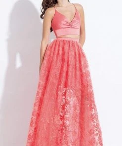 Rachel Allan - 6055 Lace V-neck A-line Dress