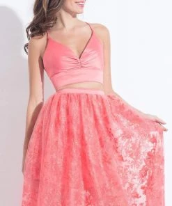 Rachel Allan - 6055 Lace V-neck A-line Dress