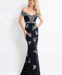 Rachel Allan - 6056 Embroidered Illusion Off Shoulder Dress