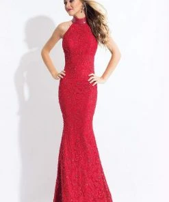 Rachel Allan - 6067 Beaded High Halter Trumpet Dress Formal Gowns
