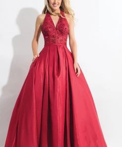 Rachel Allan - 6071 Lace V-Neck Pleated Ballgown