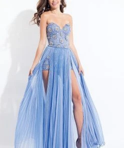 Rachel Allan - 6072 Strapless Floral Beaded Romper With Overlay