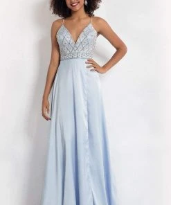 Rachel Allan - 6088 Floral Deep V-neck A-line Dress