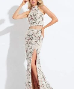 Rachel Allan - 6091 Two Piece Floral Appliqued Dress