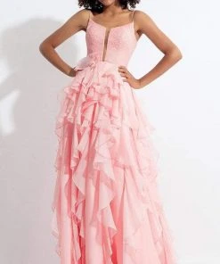 Formal Gowns Rachel Allan - 6092 Ruffled V-neck A-line Dress