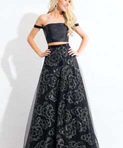 Formal Gowns Rachel Allan - 6093 Floral Sequined Off Shoulder Gown