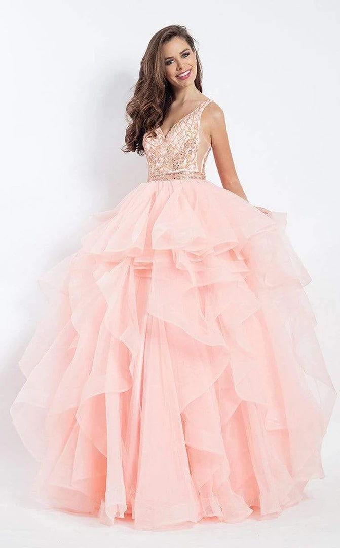 Formal Gowns Rachel Allan - 6101 Beaded V-neck Ruffled Tulle Ballgown 3 Formal Gowns Rachel Allan - 6101 Beaded V-neck Ruffled Tulle Ballgown