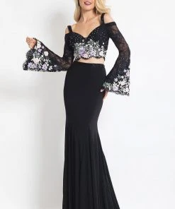 Formal Gowns Rachel Allan - 6108 Two Piece Floral Bell Sleeves Dress