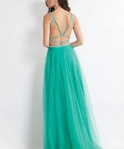 Rachel Allan - 6118 Beaded Deep V-neck A-line Dress Formal Gowns 5 Rachel Allan - 6118 Beaded Deep V-neck A-line Dress Formal Gowns