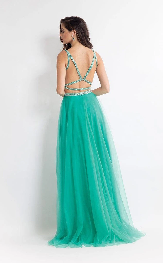 Rachel Allan - 6118 Beaded Deep V-neck A-line Dress Formal Gowns 4 Rachel Allan - 6118 Beaded Deep V-neck A-line Dress Formal Gowns