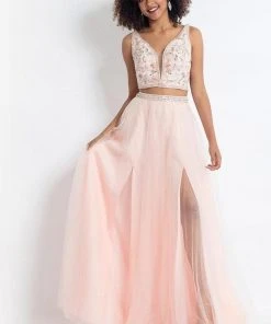 Rachel Allan - 6118 Strappy Open Back Beaded Top Tulle Gown - 1 Pc Blush In Size 0 Available Formal Gowns