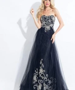 Rachel Allan - 6125 Strapless Embellished Lace Overlay Gown