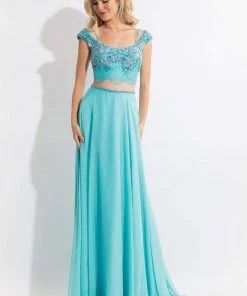 Formal Gowns Rachel Allan - 6130 Cap Sleeve Floral Two-Piece Gown