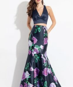 Rachel Allan - 6134 Floral V-neck Mermaid Dress