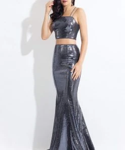 Rachel Allan - 6141 Two Piece Sequined Mermaid Dress Formal Gowns