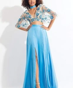 Rachel Allan - 6157 Floral Beaded Kimono Two-Piece Gown Formal Gowns