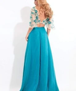 Rachel Allan - 6157 Floral Beaded Kimono Two-Piece Gown Formal Gowns