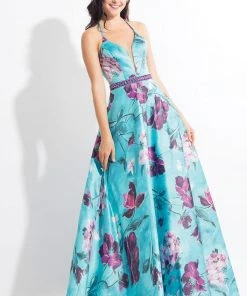 Rachel Allan - 6169 Thin Straps Floral Print Gown Formal Gowns