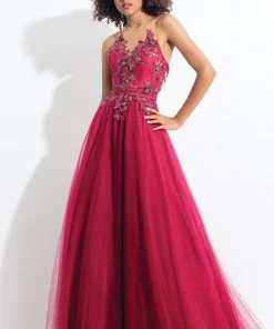Formal Gowns Rachel Allan - 6172 Floral Lace Applique Halter Gown