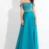 Rachel Allan - 6184 Beaded Off-Shoulder Chiffon A-line Dress Formal Gowns