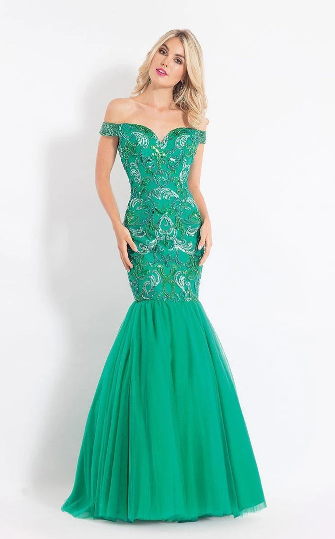 Formal Gowns Rachel Allan - 6193 Off Shoulder Embellished Trumpet Gown 3 Formal Gowns Rachel Allan - 6193 Off Shoulder Embellished Trumpet Gown