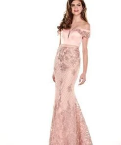 Rachel Allan - 6407 Embroidered Two Piece Off-Shoulder Trumpet Dress