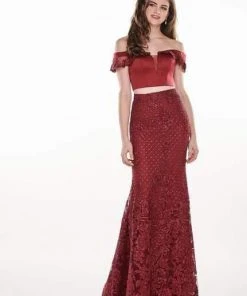 Rachel Allan - 6407 Embroidered Two Piece Off-Shoulder Trumpet Dress 13 Rachel Allan - 6407 Embroidered Two Piece Off-Shoulder Trumpet Dress