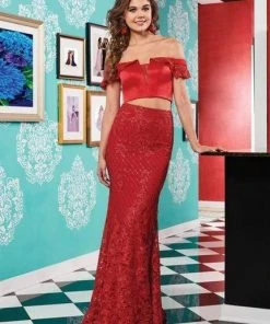 Rachel Allan - 6407 Embroidered Two Piece Off-Shoulder Trumpet Dress 19 Rachel Allan - 6407 Embroidered Two Piece Off-Shoulder Trumpet Dress