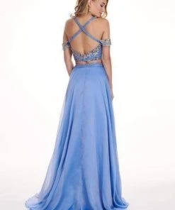 Rachel Allan - 6411 Beaded Embellished 2-Piece Cold Shoulder Prom Gown 12 Rachel Allan - 6411 Beaded Embellished 2-Piece Cold Shoulder Prom Gown