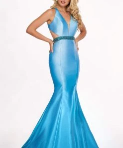 Rachel Allan - 6413 V Neck Beaded Waist Matte Satin Mermaid Gown