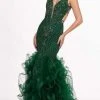 Formal Gowns Rachel Allan - 6420 Beaded Deep V-neck Ruffled Tulle Mermaid Dress 1 Formal Gowns Rachel Allan - 6420 Beaded Deep V-neck Ruffled Tulle Mermaid Dress